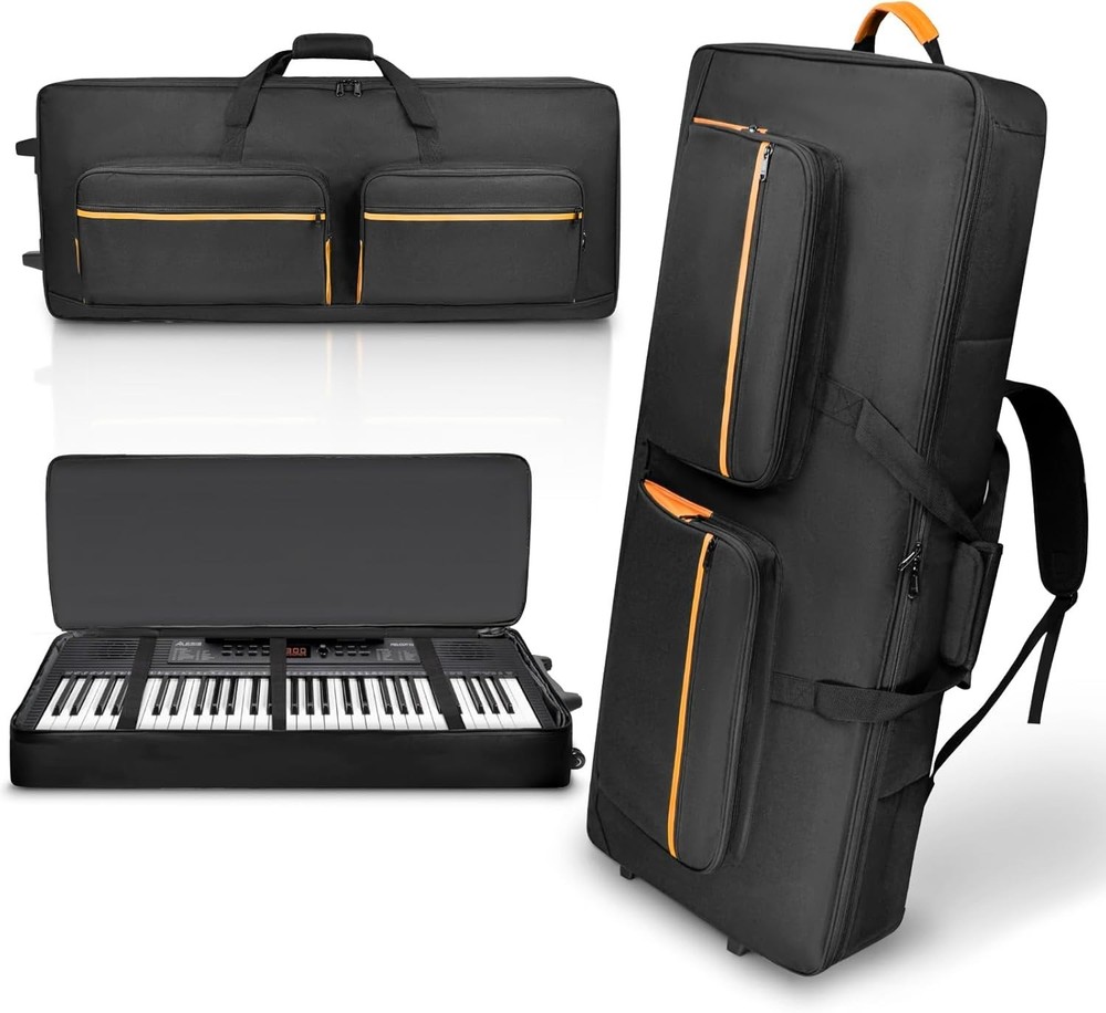 61-Key Keyboard Case with Wheels & Adjustable Shoulder Straps– Padded Rolling...