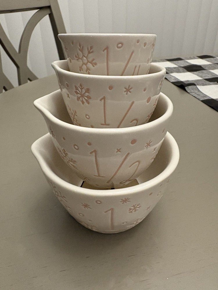 Rae Dunn Pink Snowflake Measuring Cup Set