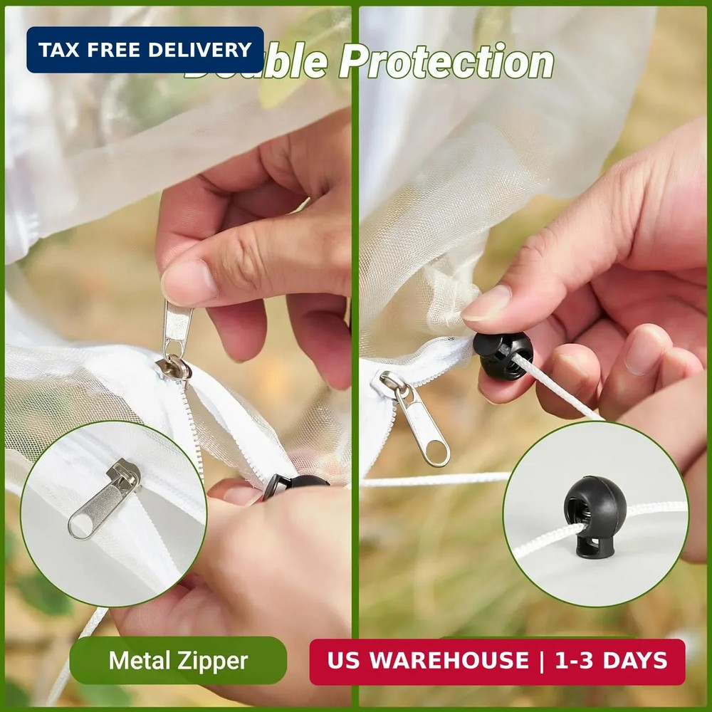 4 Pack Fruit Tree Netting Covers with Zipper & Drawstring - 3.3x4.6FT Ultra-Fine