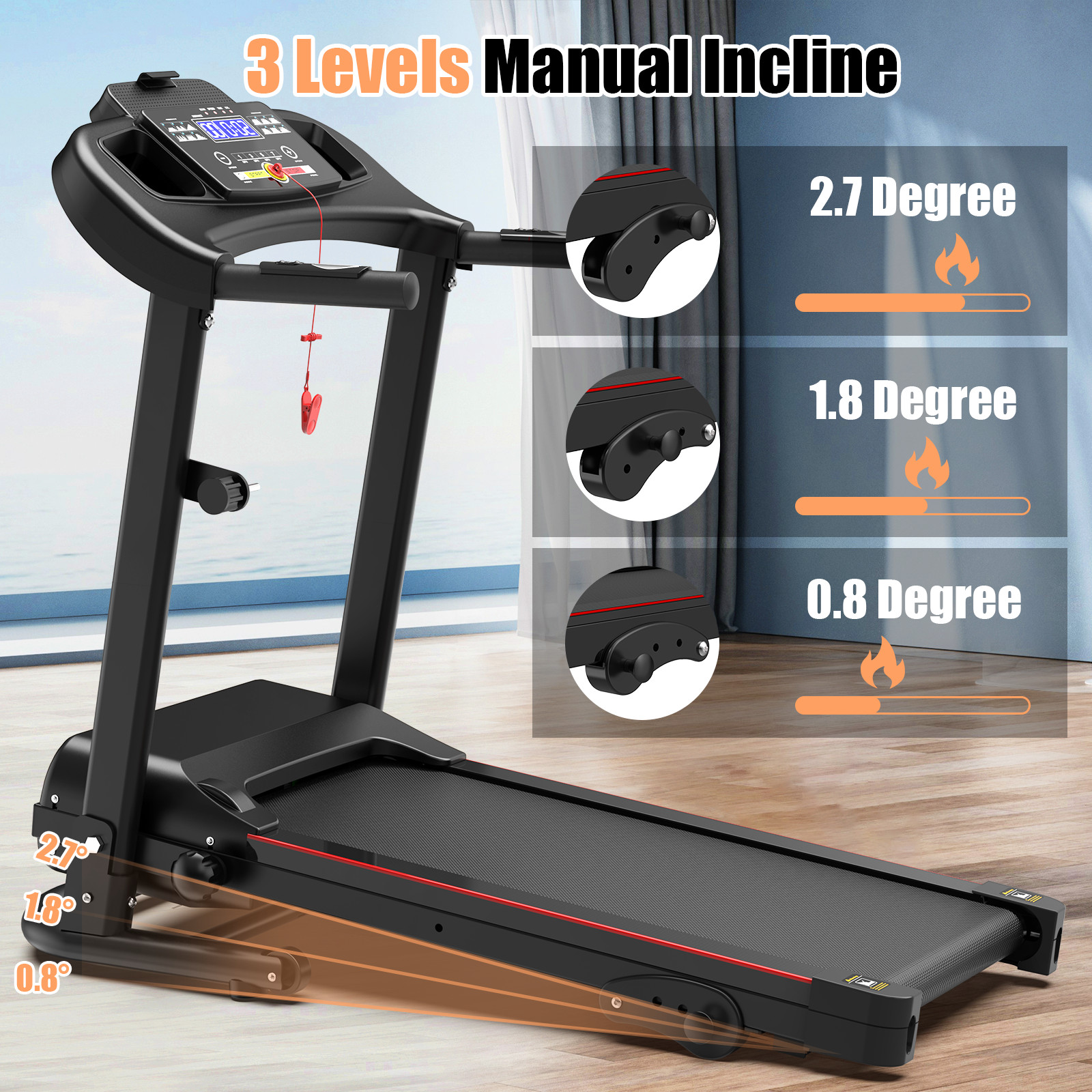 2.5 HP Foldable Treadmill for Home with Incline Electric Running Joggintreadmill