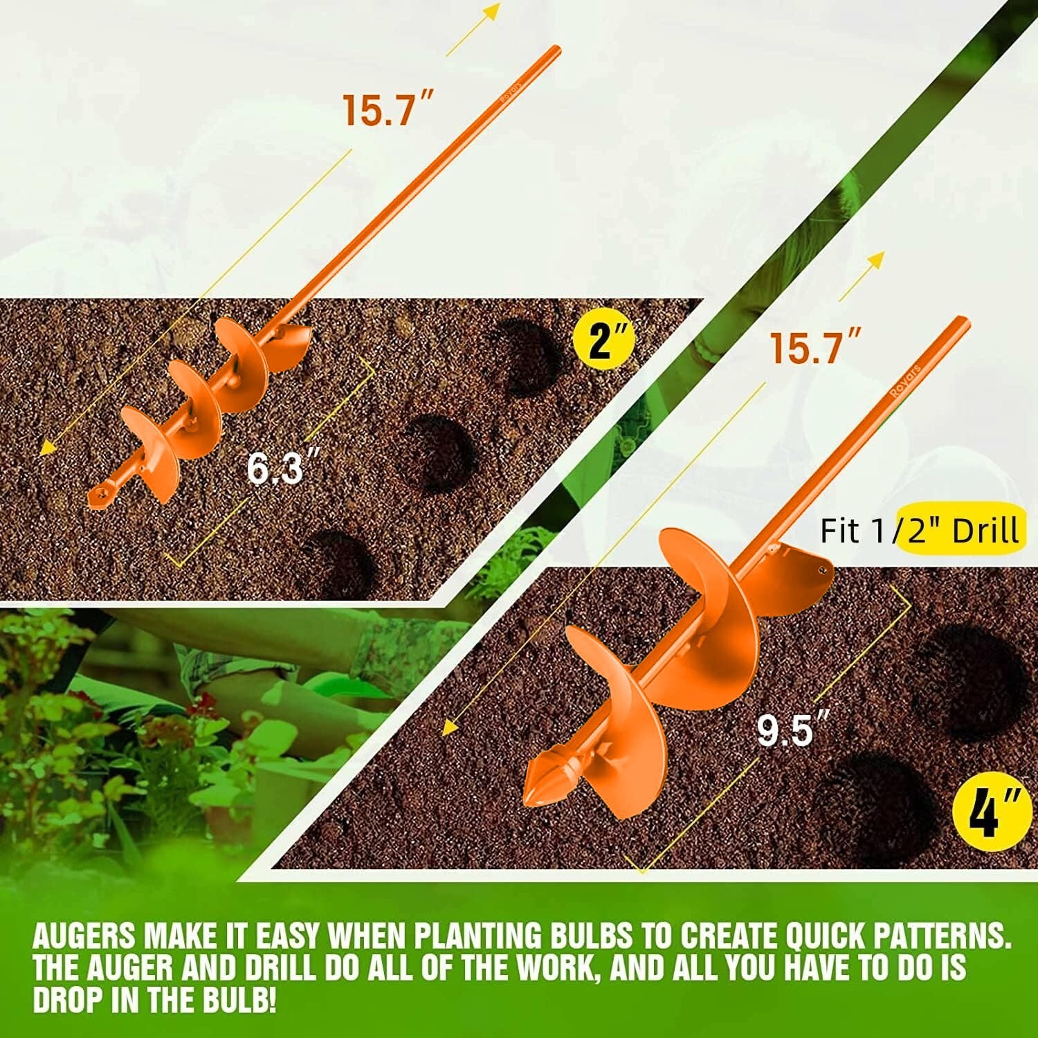 Garden Auger Drill Bit Set 2x 2 in + 4 in Hole Digger New