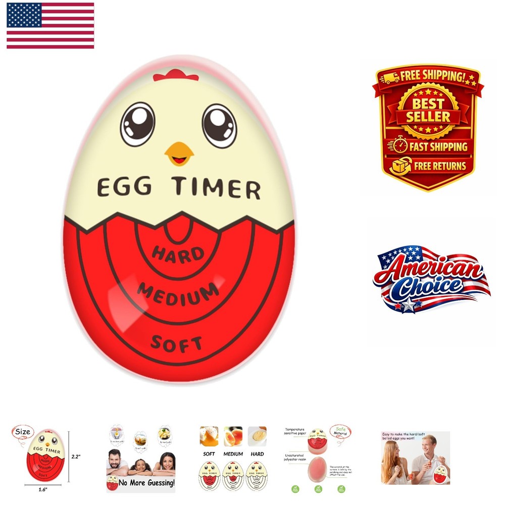 Precision Egg Timer with Color Change - Hard/Soft Boiled Eggs Made Easy, Red