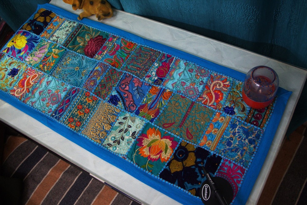 Handcrafted Khambadiya Patchwork Table Runner – 13x36 Inches