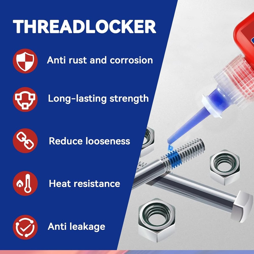 Thread Lock Blue and Red, Threadlocker Medium High Strength, Thread...