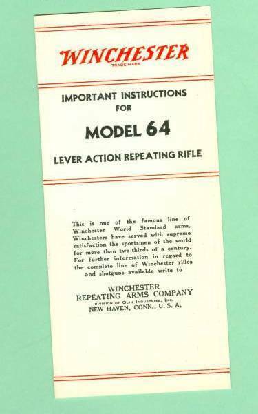 Winchester Model 64 Owners Manual Reproduction