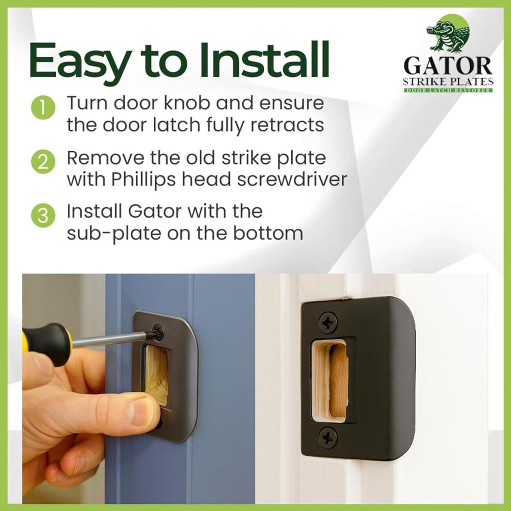 Gator Door Strike Plate | Universal Latch Restorer 4-Pack