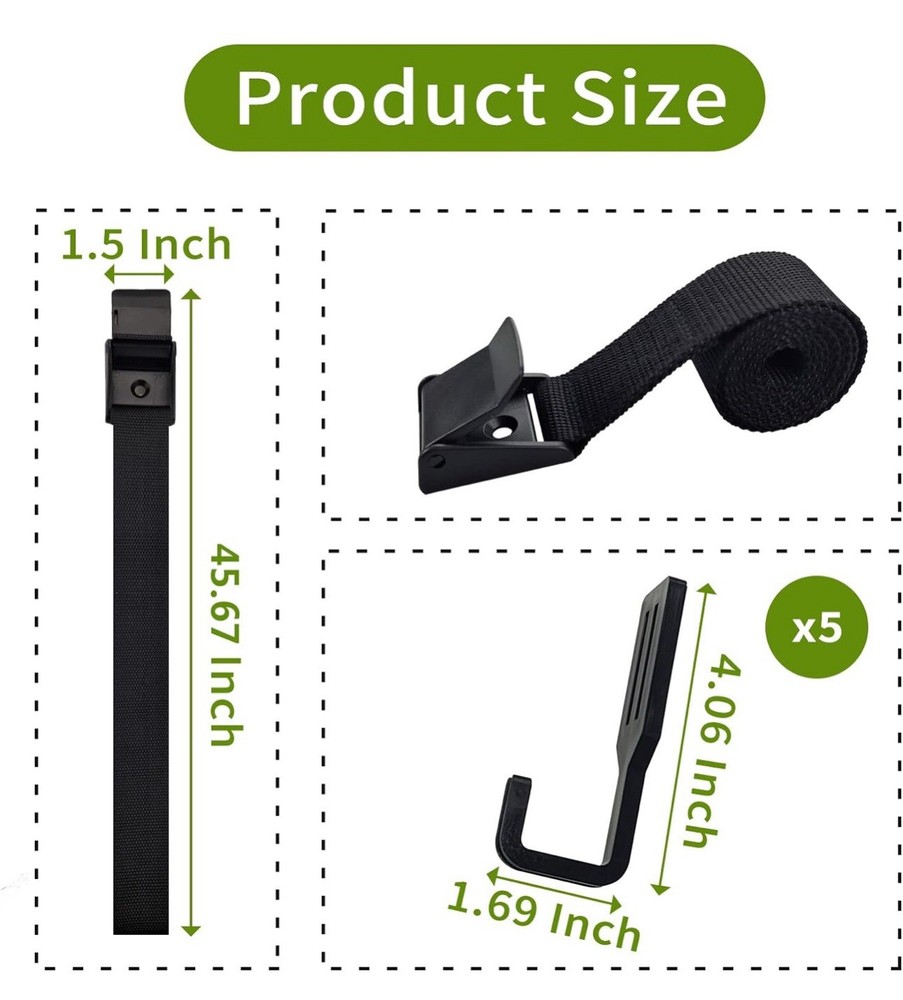 Treestand Strap Gear Hangers with Large Hooks, Lightweight Multi-Hook Black