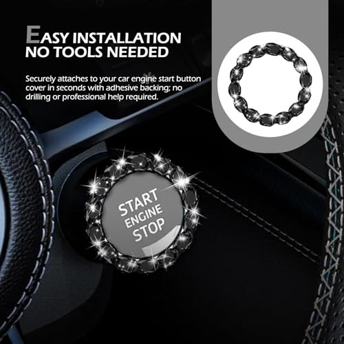 Car Bling Push Start Button Cover, Crystal Rhinestone Engine Start Stop Ring
