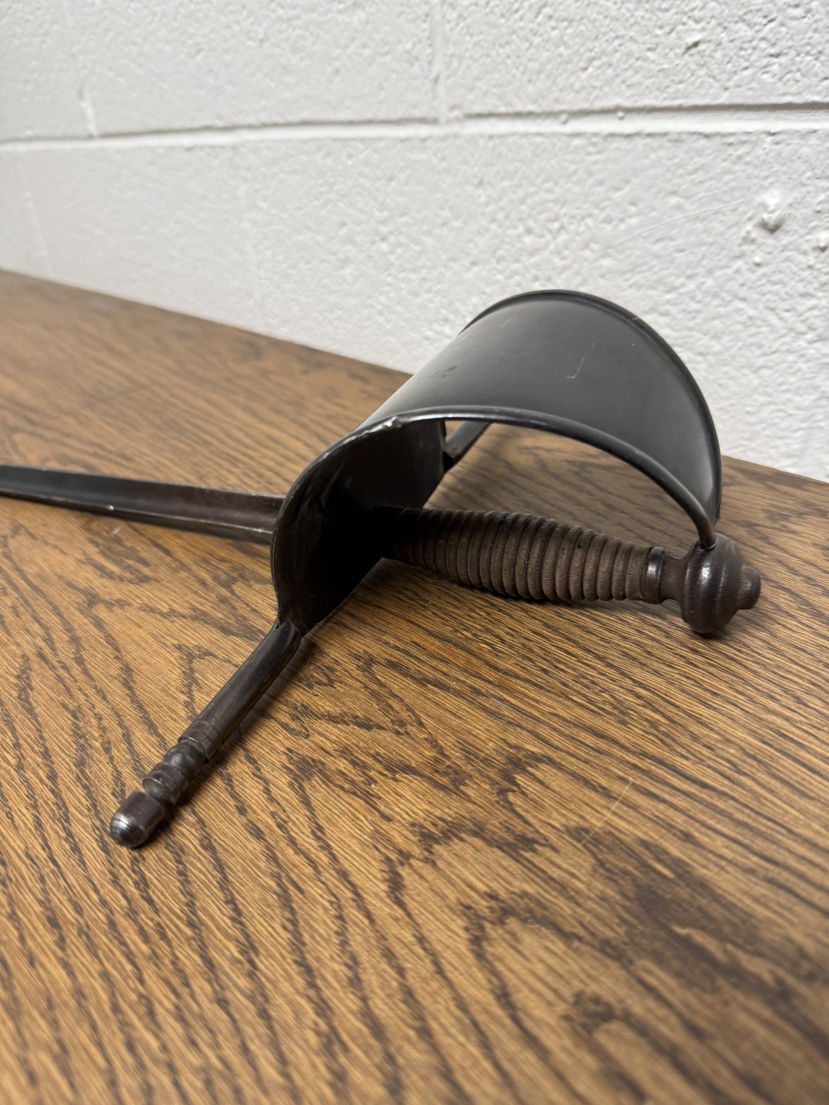 Antique Vintage 19th Century Sword Made In Spain Trefoil Blade Wood Handle