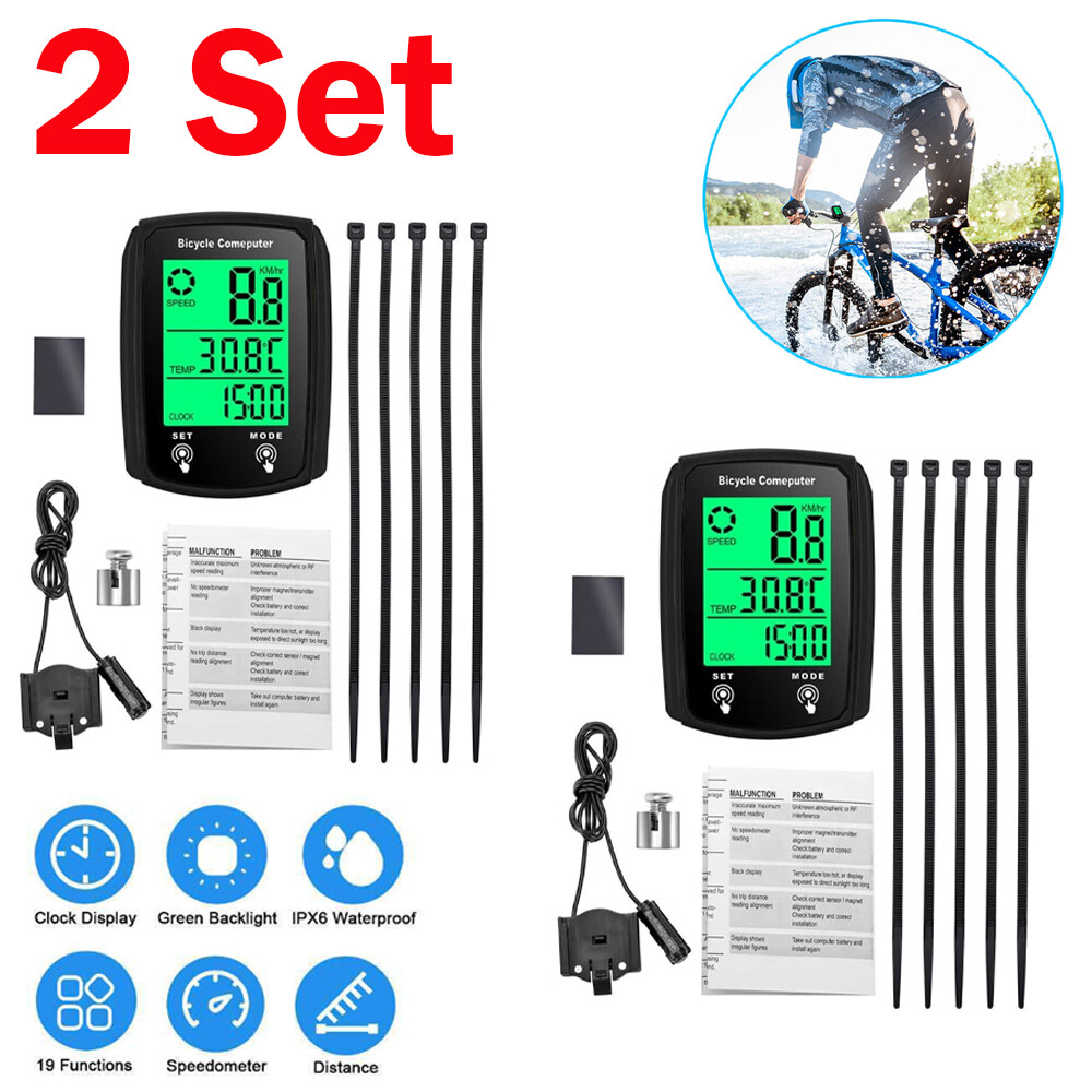 2PCS Waterproof Wired LCD Digital Cycle Computer Bicycle Speedometer Odometer