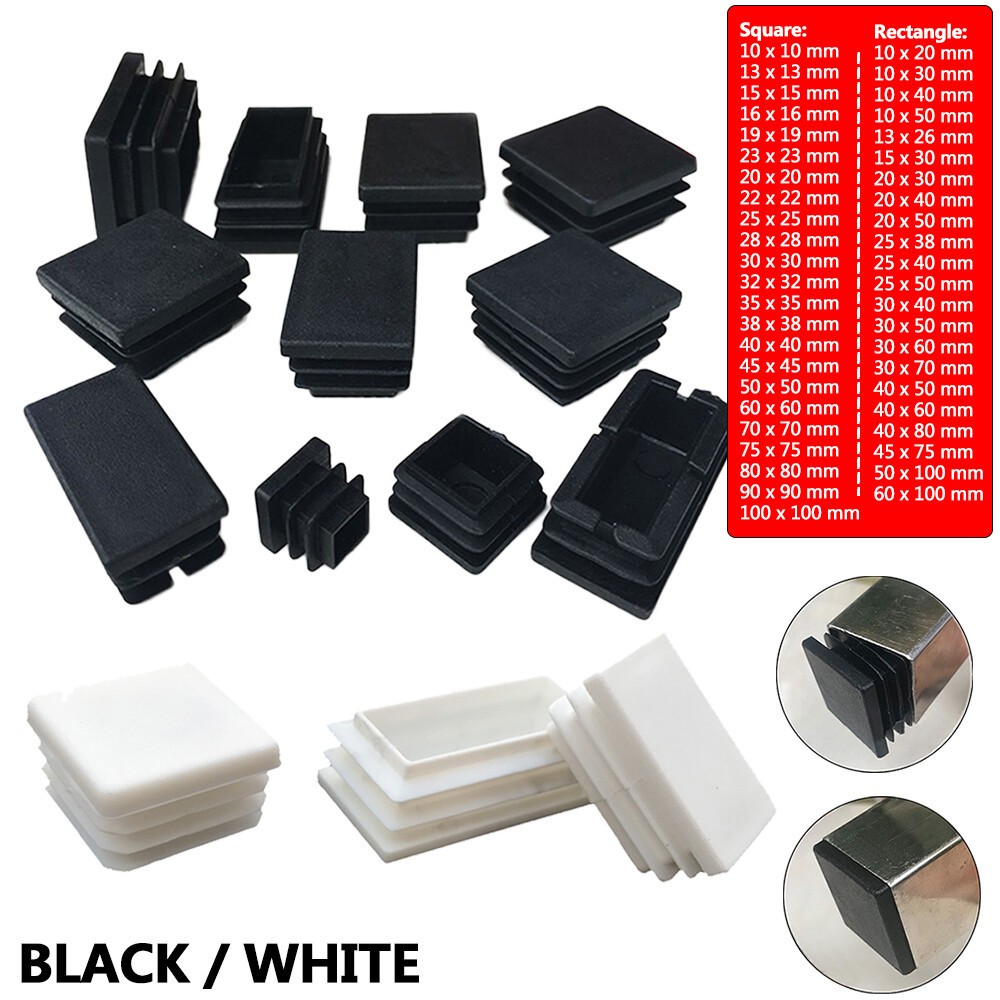 Rectangle,Square Plastic Blanking End Cap Pipe Tube Insert Plug Bung White,Black