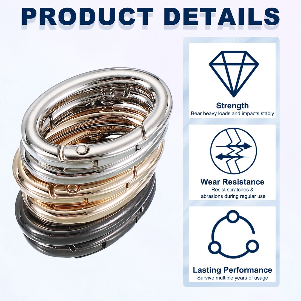 6 Pcs 32mm Oval Egg Shaped Spring Snap Keychain Clip for Purses Silver