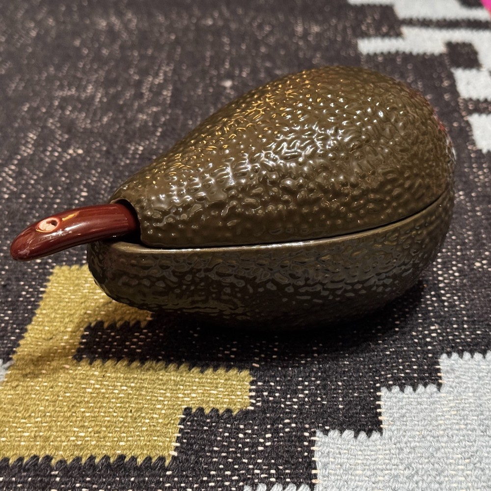 Avocado Shaped Lidded Ceramic Dish with Serving Spoon