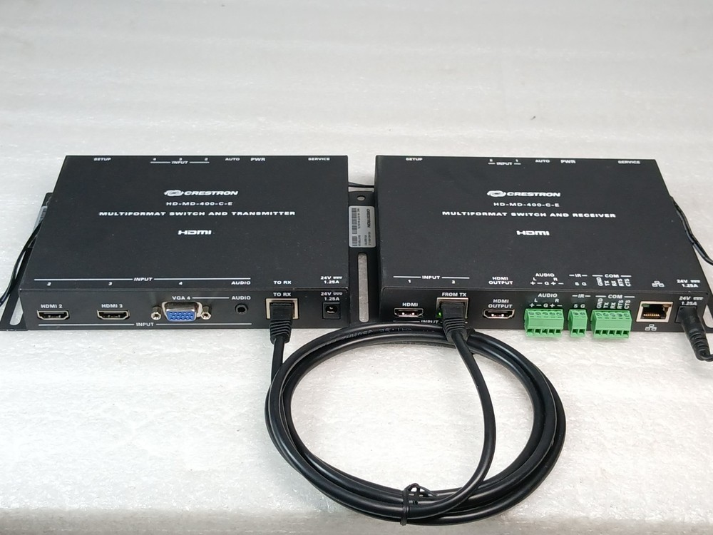Crestron HD-MD-400-C-E Multiformat HDMI Transmitter & Receiver Set Tested w/ PSU