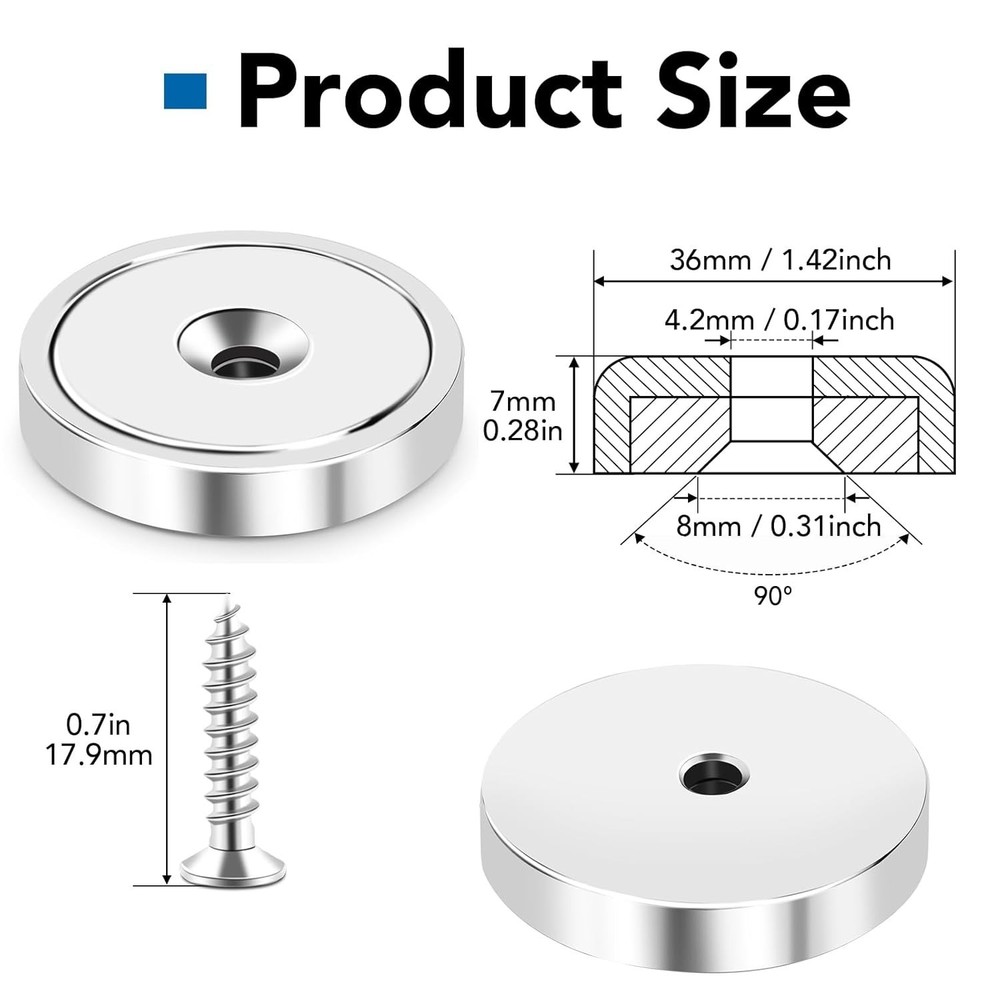 10-Pack Silver Neodymium Magnets, Each 150lb Pull Force - Ideal for Repairs