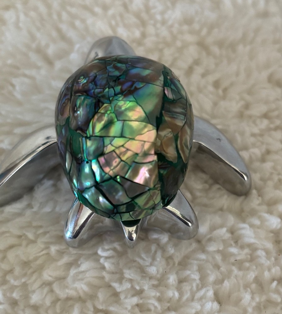 TURTLE FIGURINE MADE FROM ABALONE SHELL & STAINLESS 2”