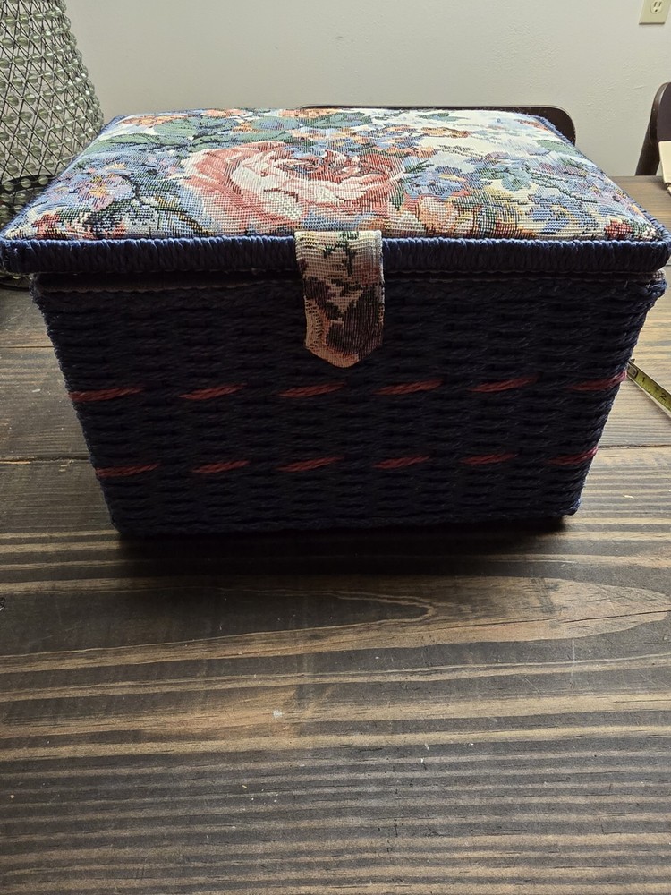 Vintage sewing storage box With Flower Lid