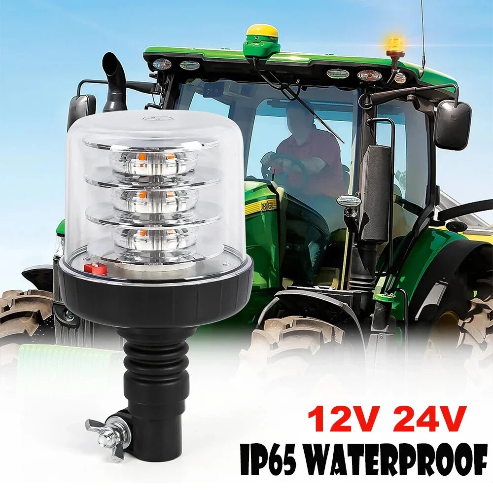 18 LED Rotating Flashing Beacon Flexible DIN Pole Mount Tractor Warning Light