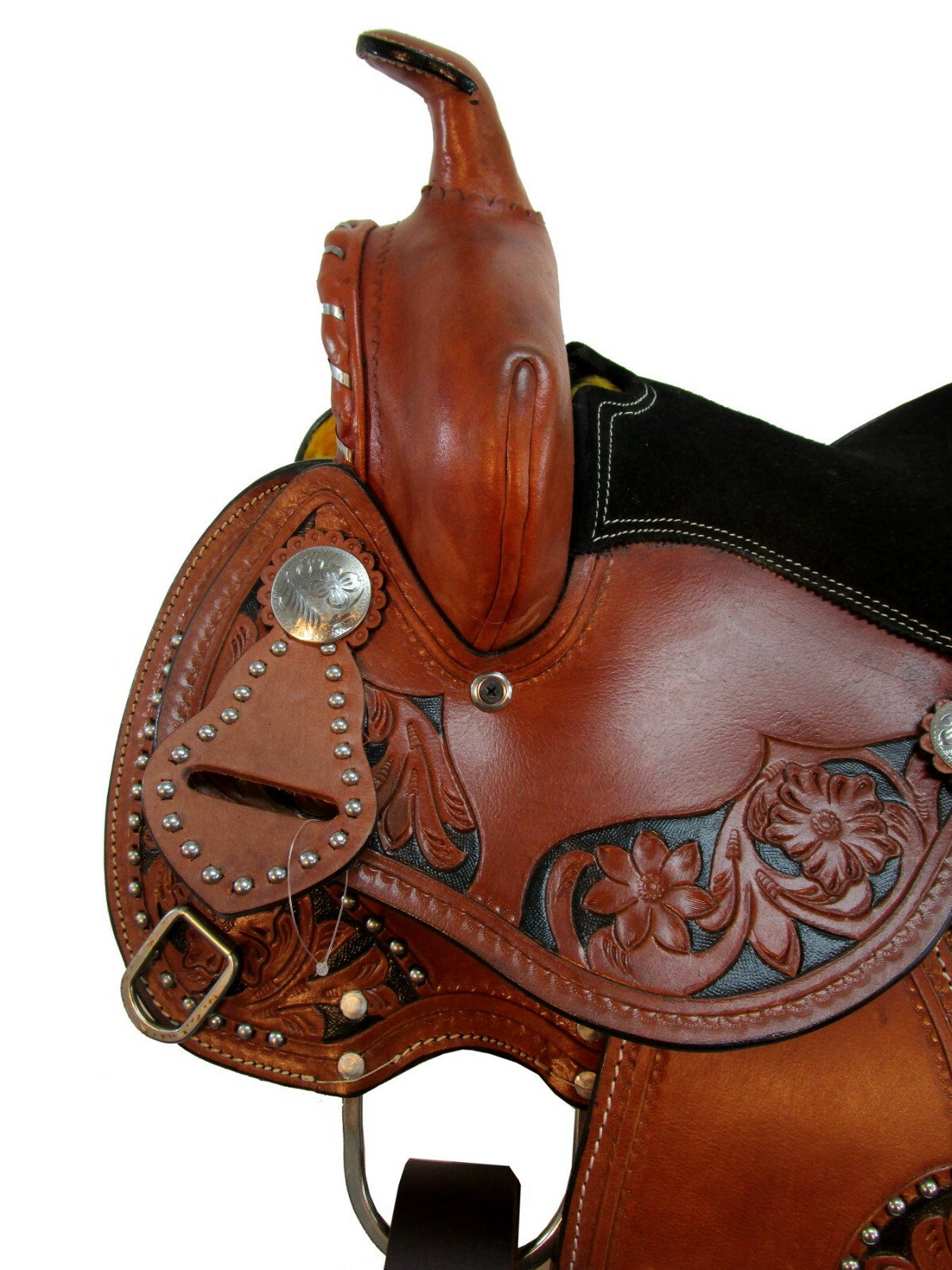 WESTERN BARREL SADDLE YOUTH KIDS PLEASURE TOOLED LEATHER HORSE TACK SET 12 13