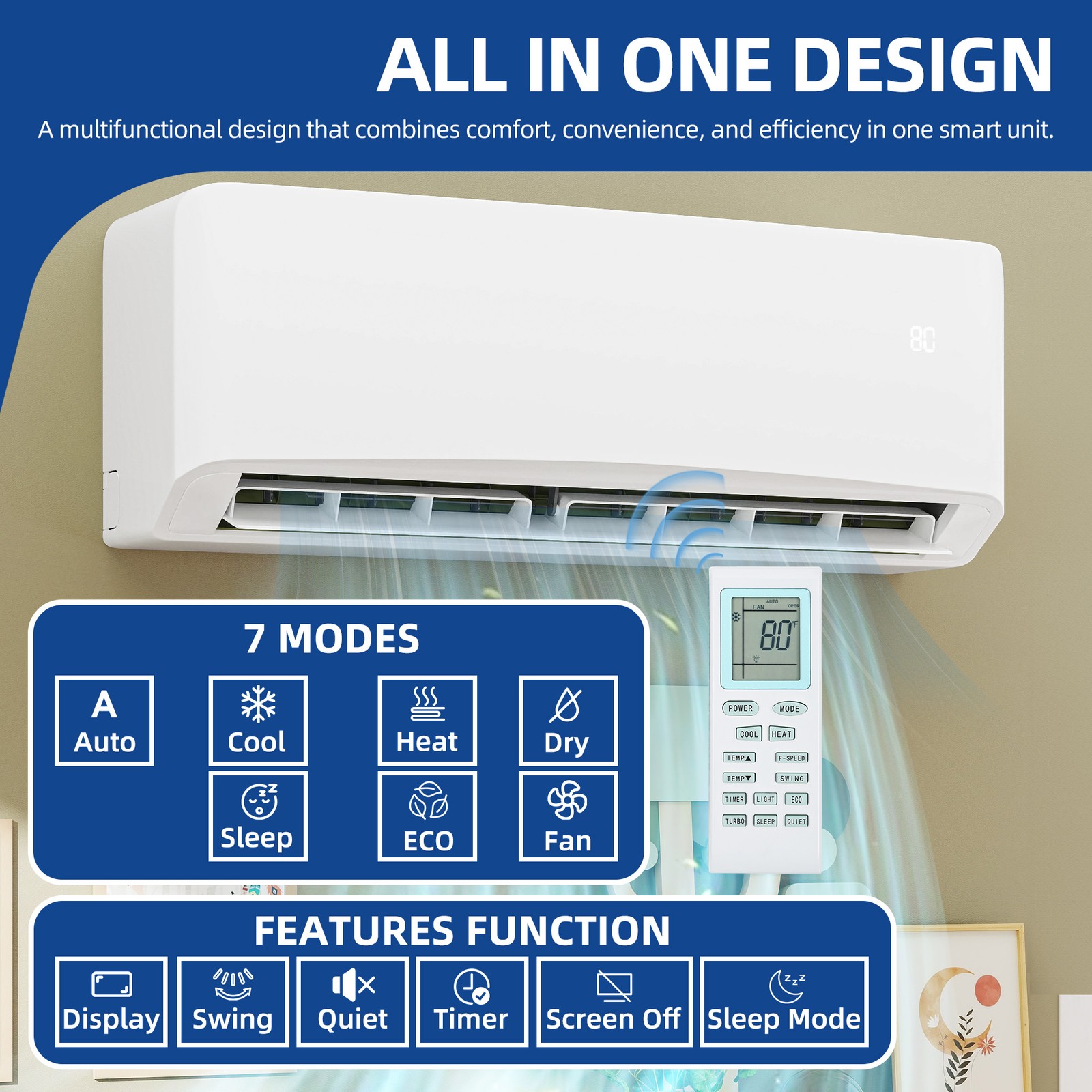 12,000 BTU Mini Split AC/Heat Pump, Ductless WiFi Ready 115V SEER2-22 Comfort