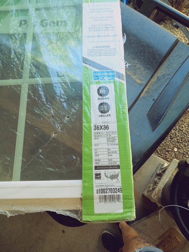 Pro Gem Sliding Window 36x36 White Vinyl Low-E Glass Grilles Double-Pane