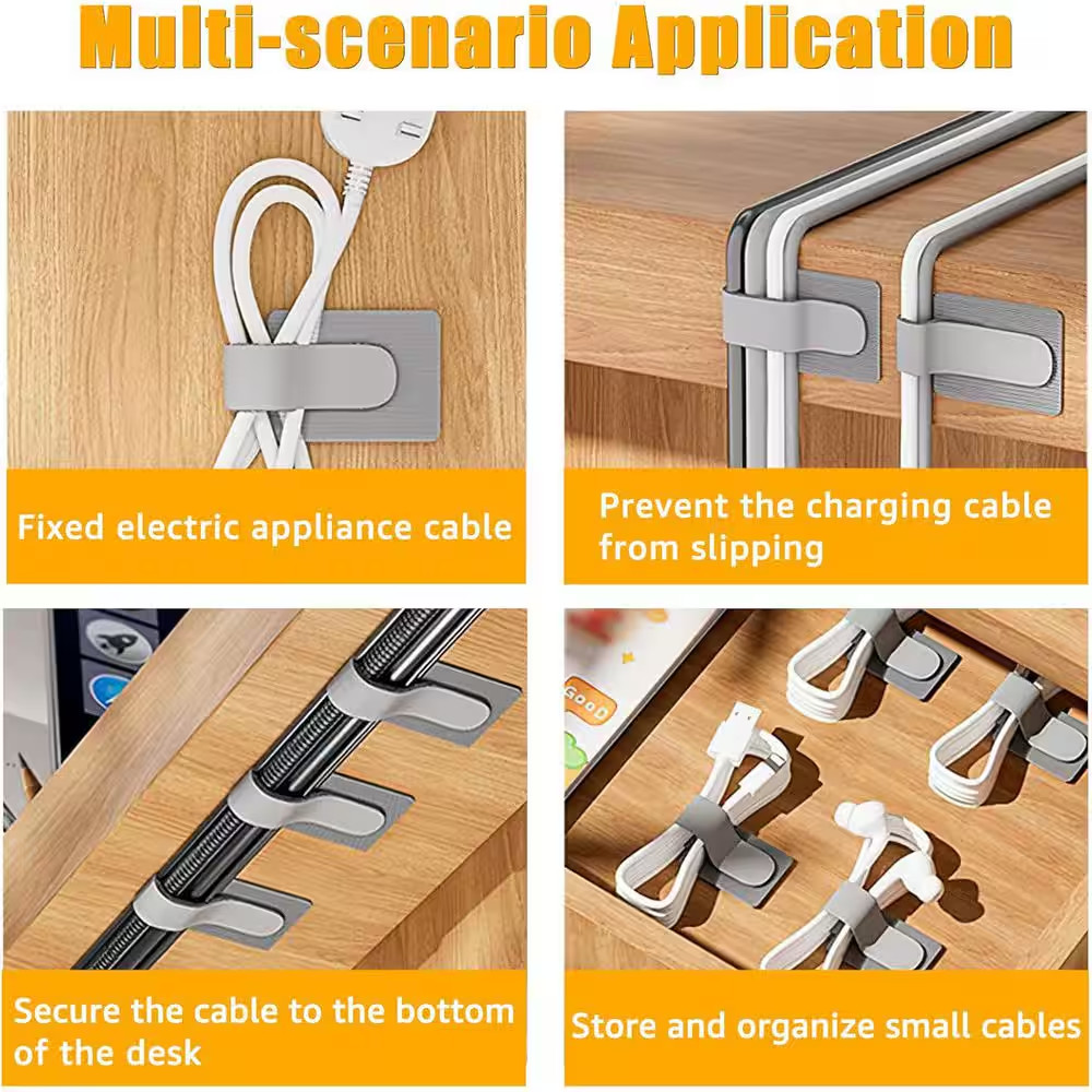 80PCS Hook and Loop Cable Straps Self Adhesive Reusable Wire Organizers Adjustab