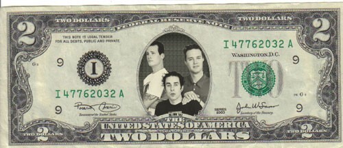 Blink 182 with 5x7 plaque $2 Dollar Bill Mint! Rare! $1…