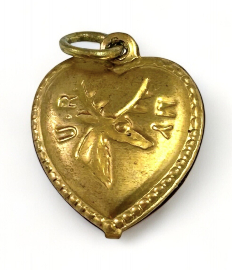 Vintage Charm Puffy Heart Pendant UR MY DEER  MY DEAR Vintage Jewelry Brass