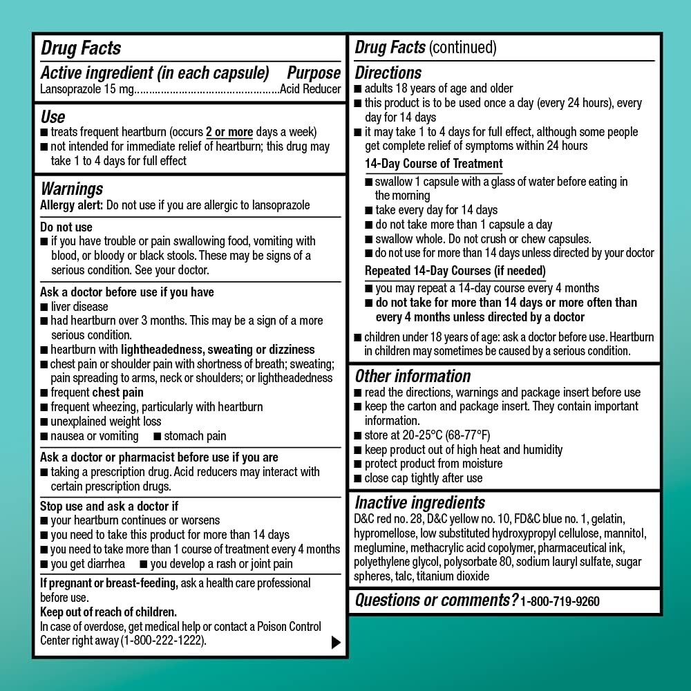 Amazon Basic Care Lansoprazole Delayed Release Capsules, 15 mg 42 Capsules