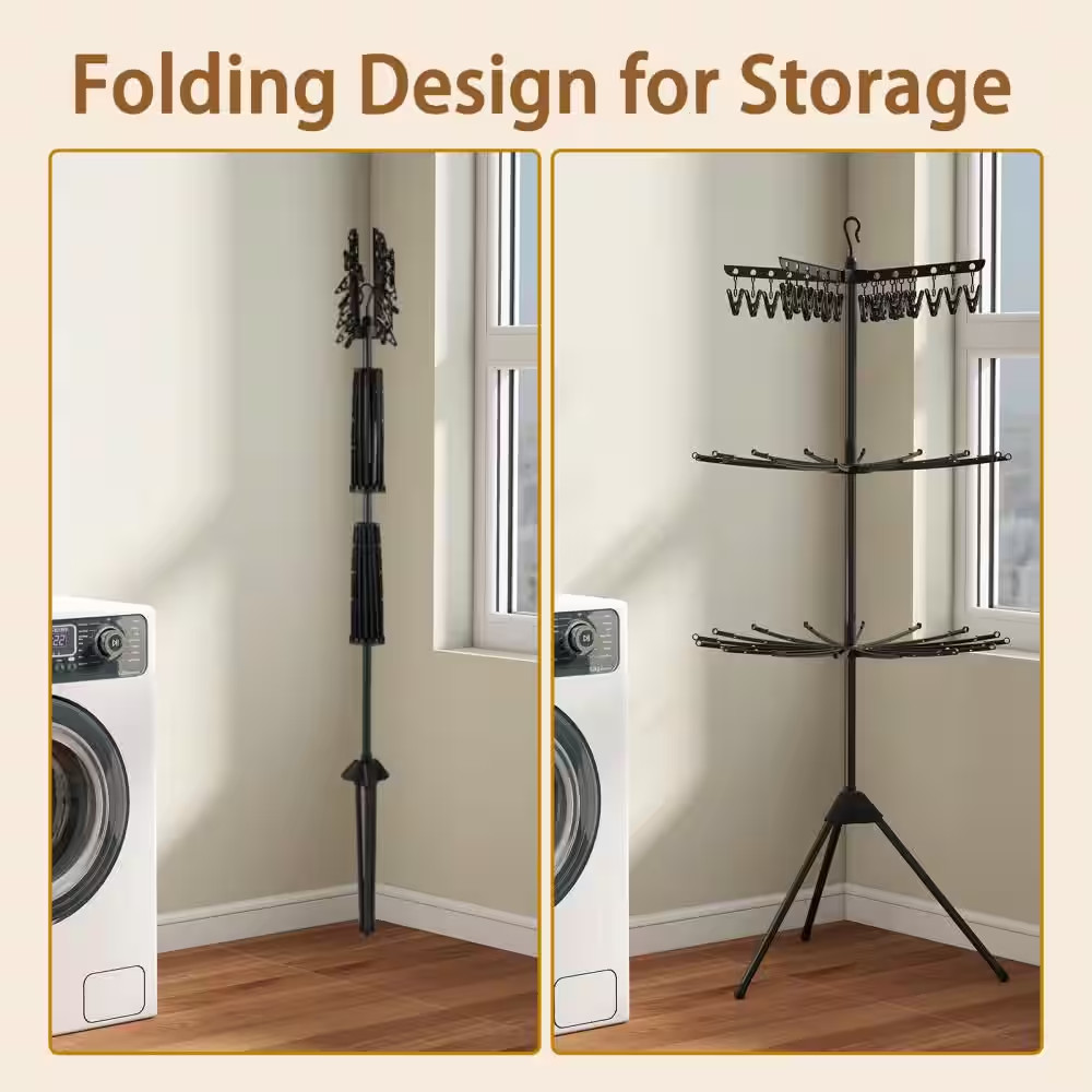 70'' Folding Freestanding Tripod Laundry Drying Rack W/ 24 Clips & 32 Rods