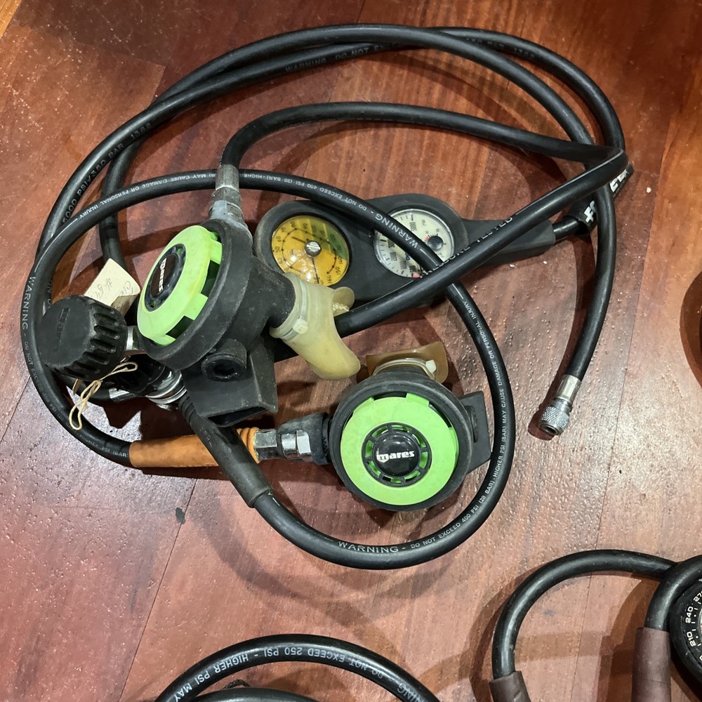 7 Diving Regulators 5 Secondary Valves And Assorted Gauges Scuba Pro Decor Mares