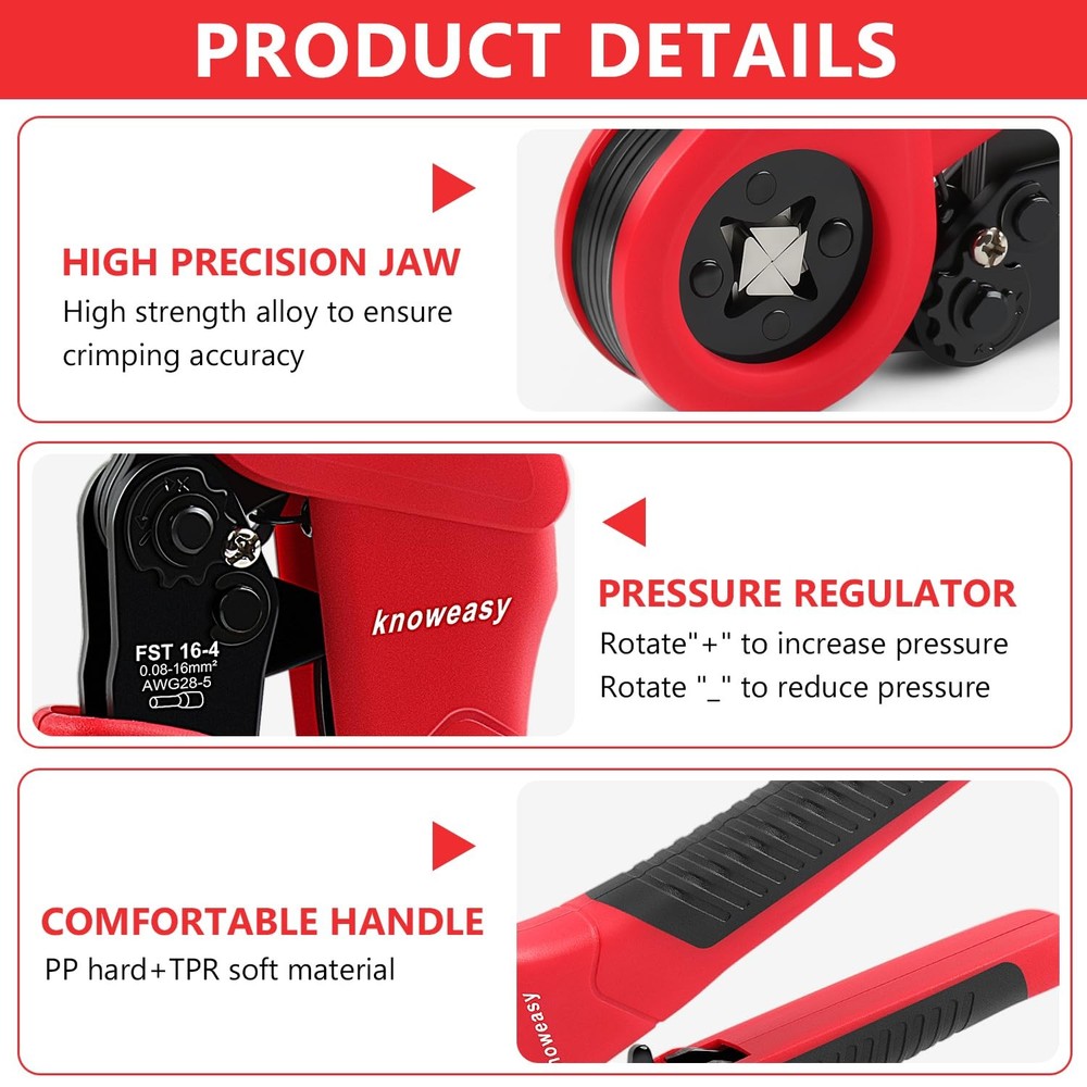 Knoweasy 16-4 Ferrule Crimping Tool 28-5 AWG Tool, Red