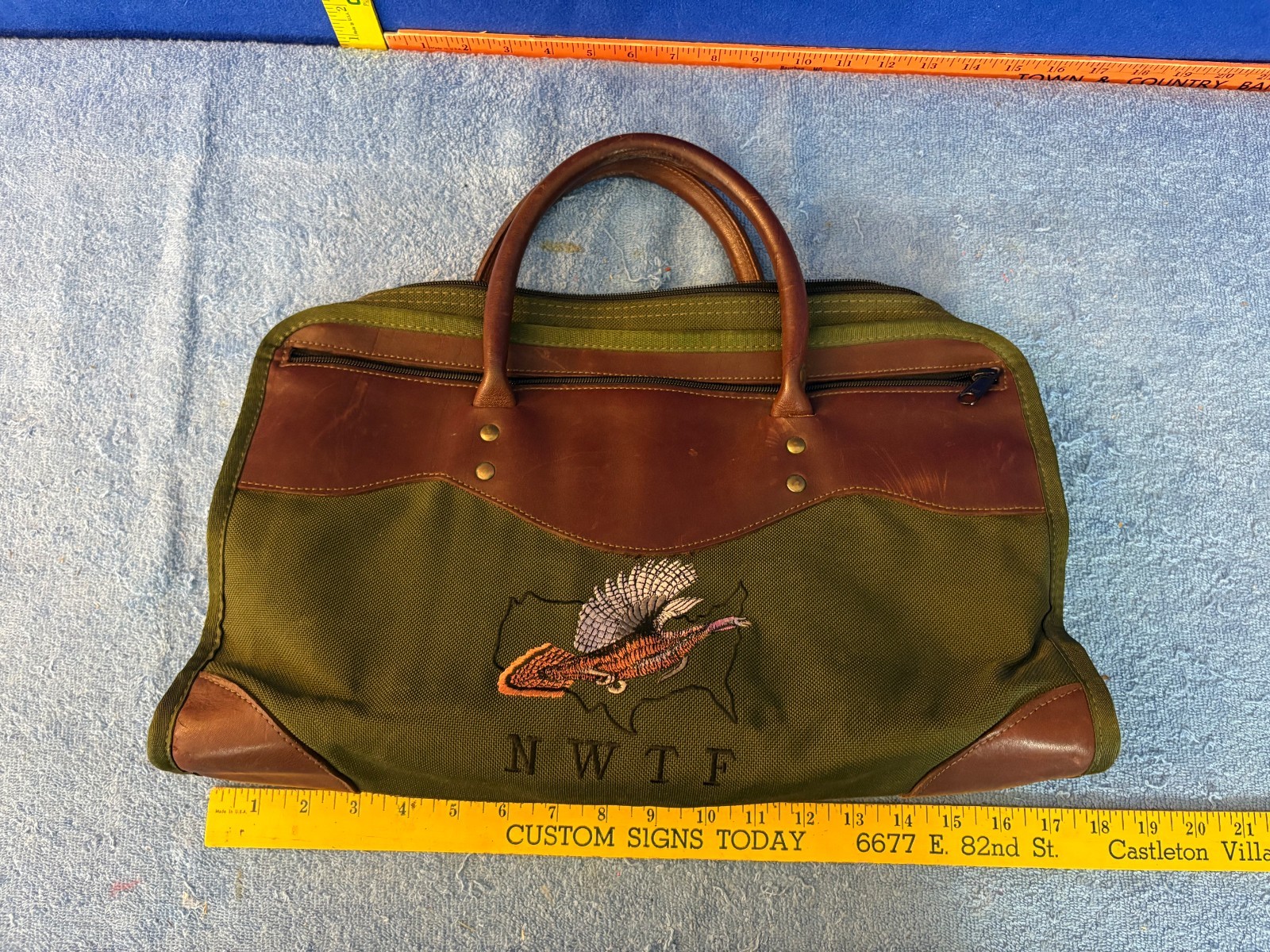 NWTF National Wild Turkey Federation Green Canvas Leather Bag Boyt ?
