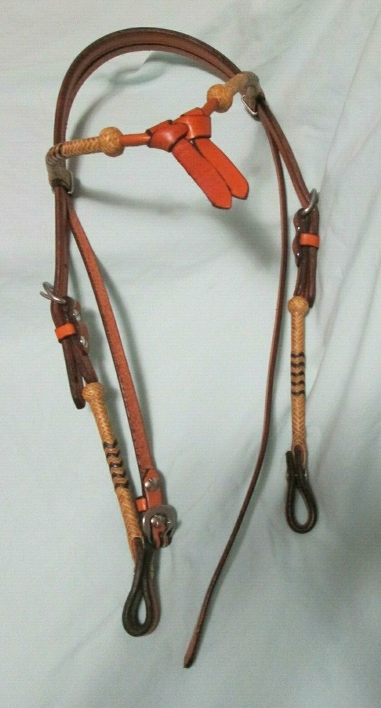 Rawhide Split Browband - Leather Headstall with Rawhide Braiding