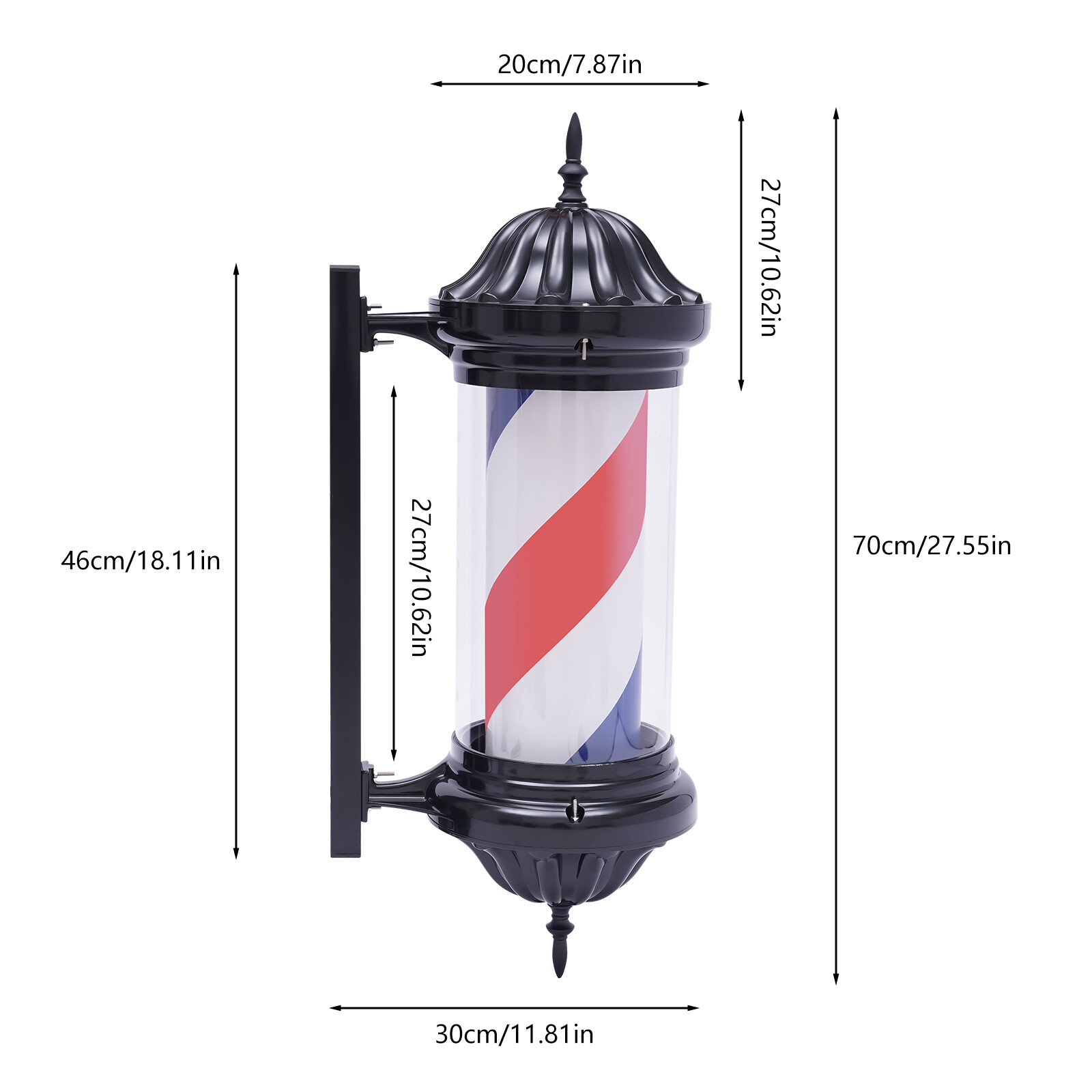 Barber Pole LED Light Red White Blue Rotating Stripes Metal Hair Salon Shop Sign