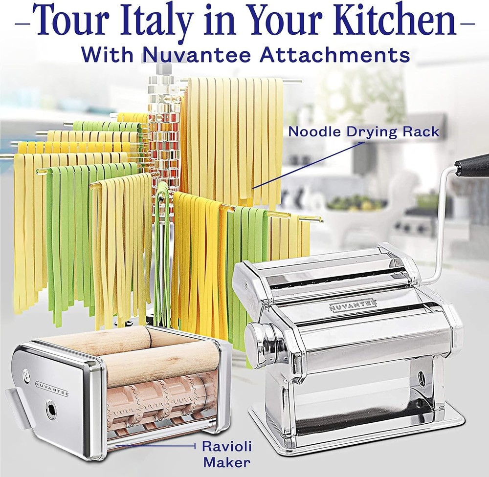 Pasta Maker with 7 Adjustable Thickness Settings - 2 in 1 Noodle Maker with R...