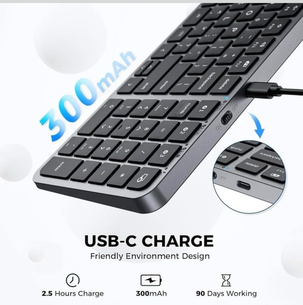 iClever BK20 Bluetooth Keyboard, with Numeric Keypad, Multi-Device Rechargeab...