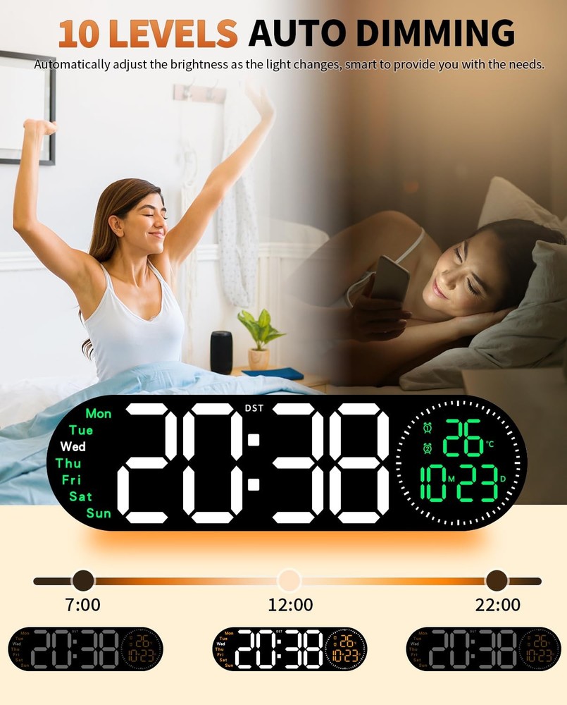 17.2 Inch Large Digital Wall Clock with 9 Color Changing Remote Control, Date...