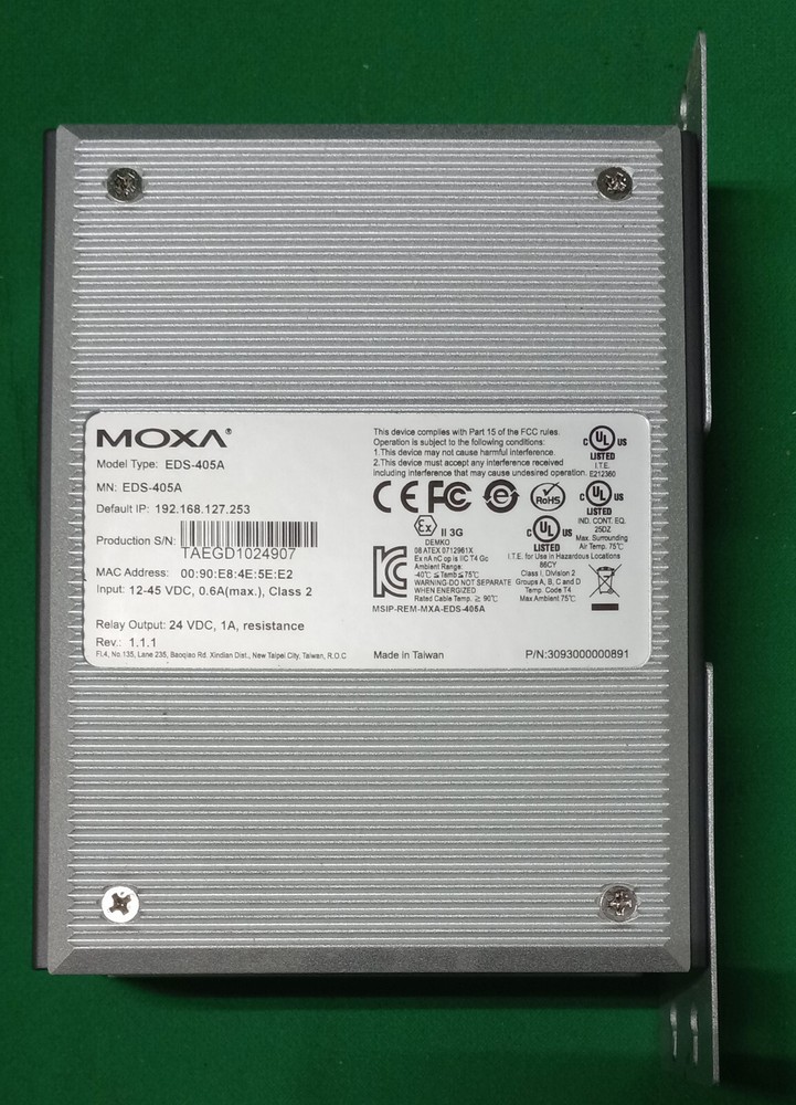 MOXA model EDS-405A Entry-level managed Ethernet switch. Version 1.1.1.