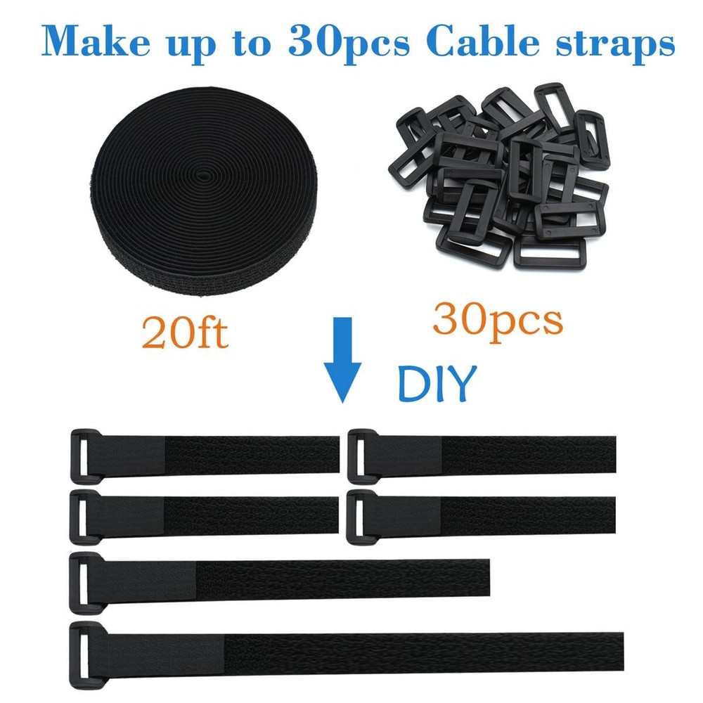 20Ft Hook and Loop Straps Reusable Cable Ties Cinch Straps with Buckles
