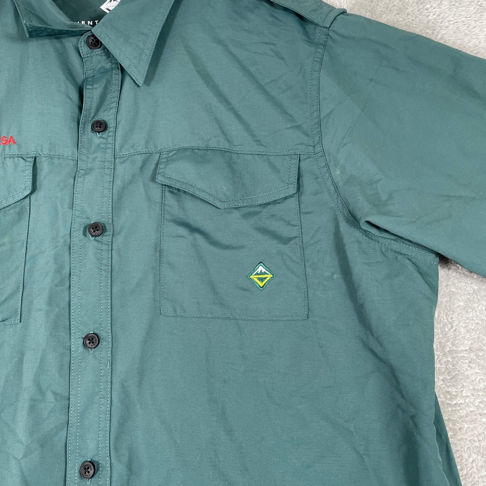 Boy Scouts Of America Venturing Uniform Shirt BSA Mens Medium Green Nylon Camp