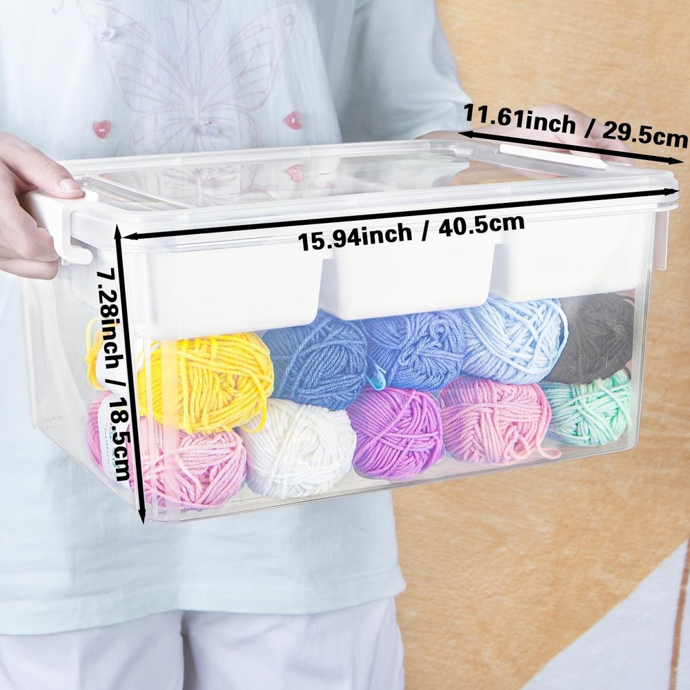 17 QT Craft Organizers and Storage with Removable Tray, Stackable Plastic Sto...