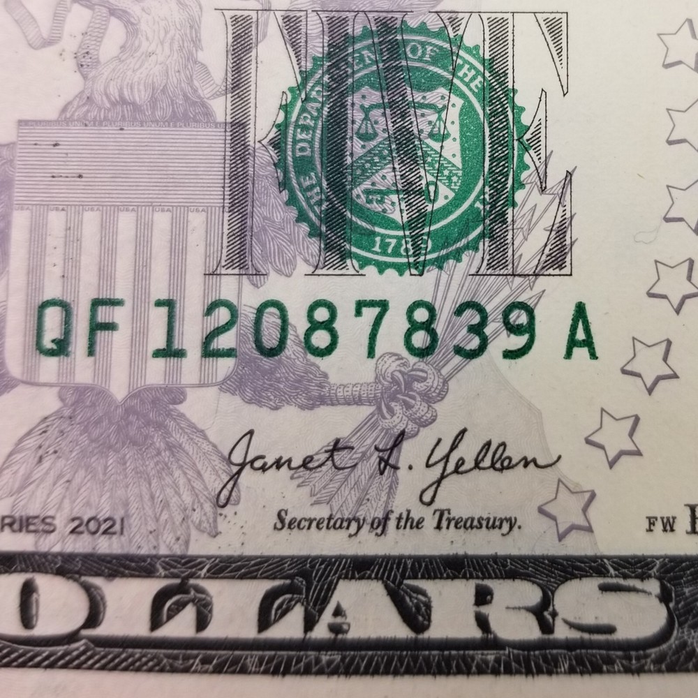 Excessive Ink Error Serial Number Ink Transfer FIVE Dollar QF $5 U.S. 2021 Note