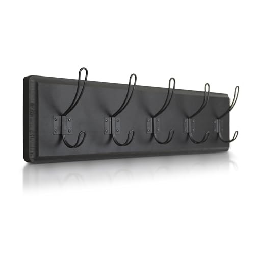 Black Rustic Coat Rack Wall Mount with 5 Hooks, Solid 24" - 5 Hooks 3- Black