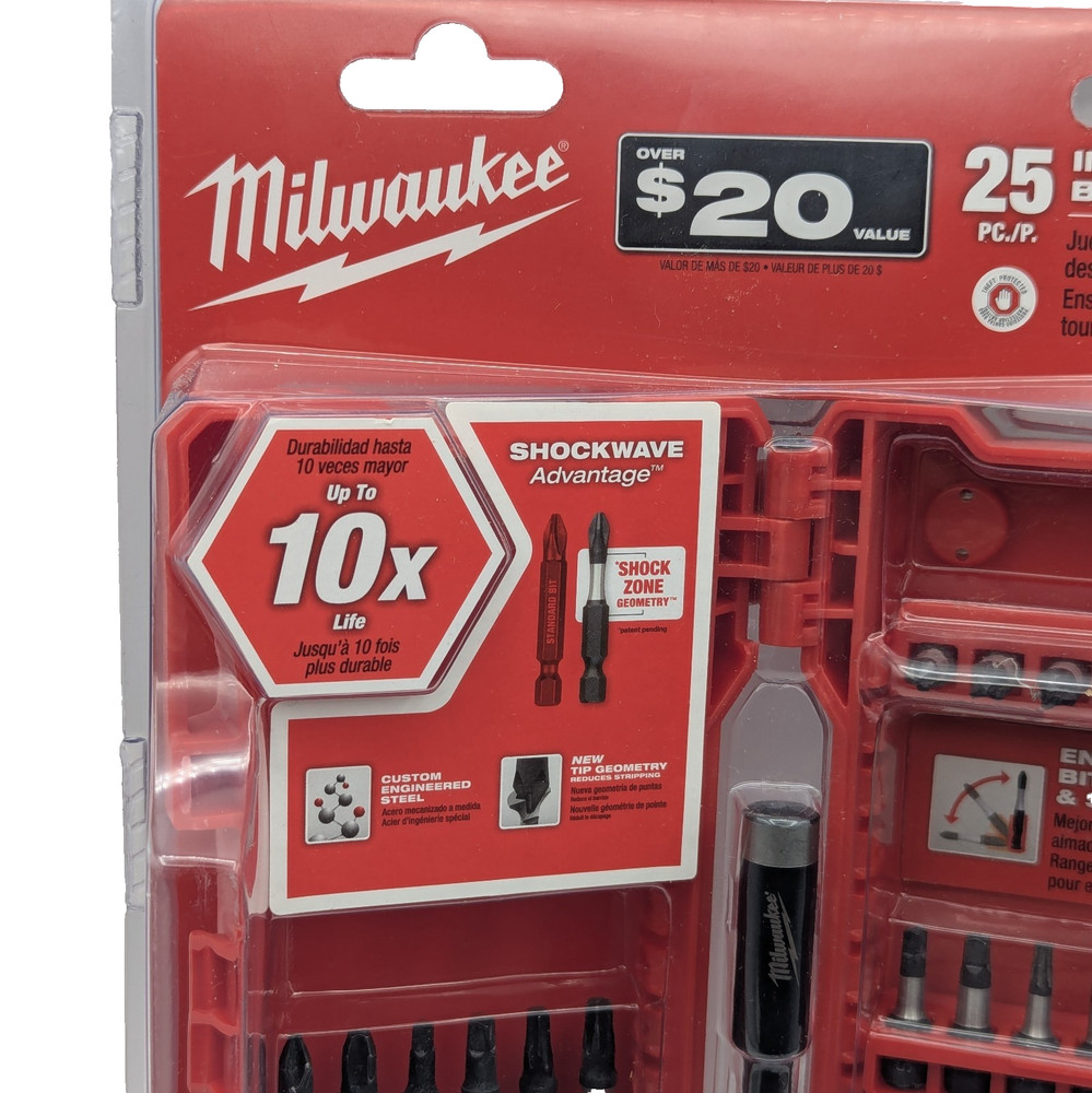 25pc Impact Driver Bit Set Milwaukee Shockwave 48-32-4419 with Case New