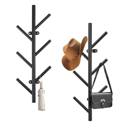 2 Pack Vertical Coat Rack Wall Mount,Metal Vertical Hat Rack for Wall(16