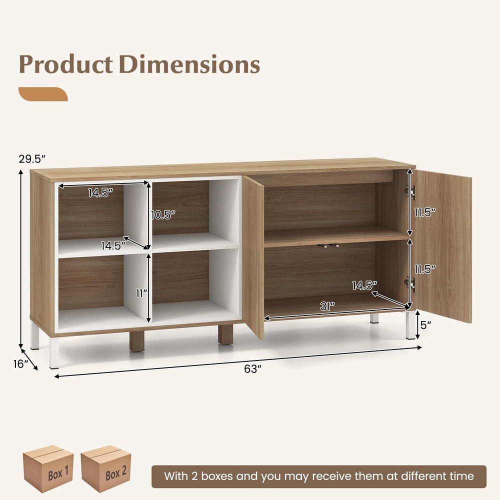 Buffet Cabinet with Storage, Kitchen Sideboard with 4 Compartments