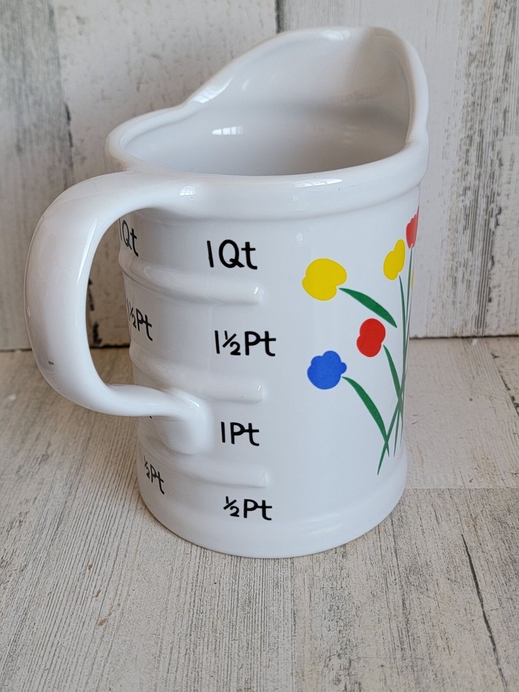 Tulips measuring cup ceramic large vintage flower home devor