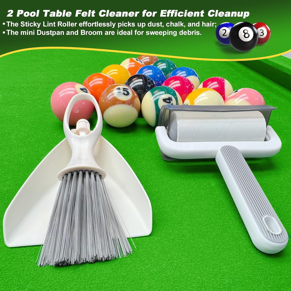 Billiard Pool Table Accessories Kit: 10 Piece Set with 2 Pool Table Brushes,2 Fe