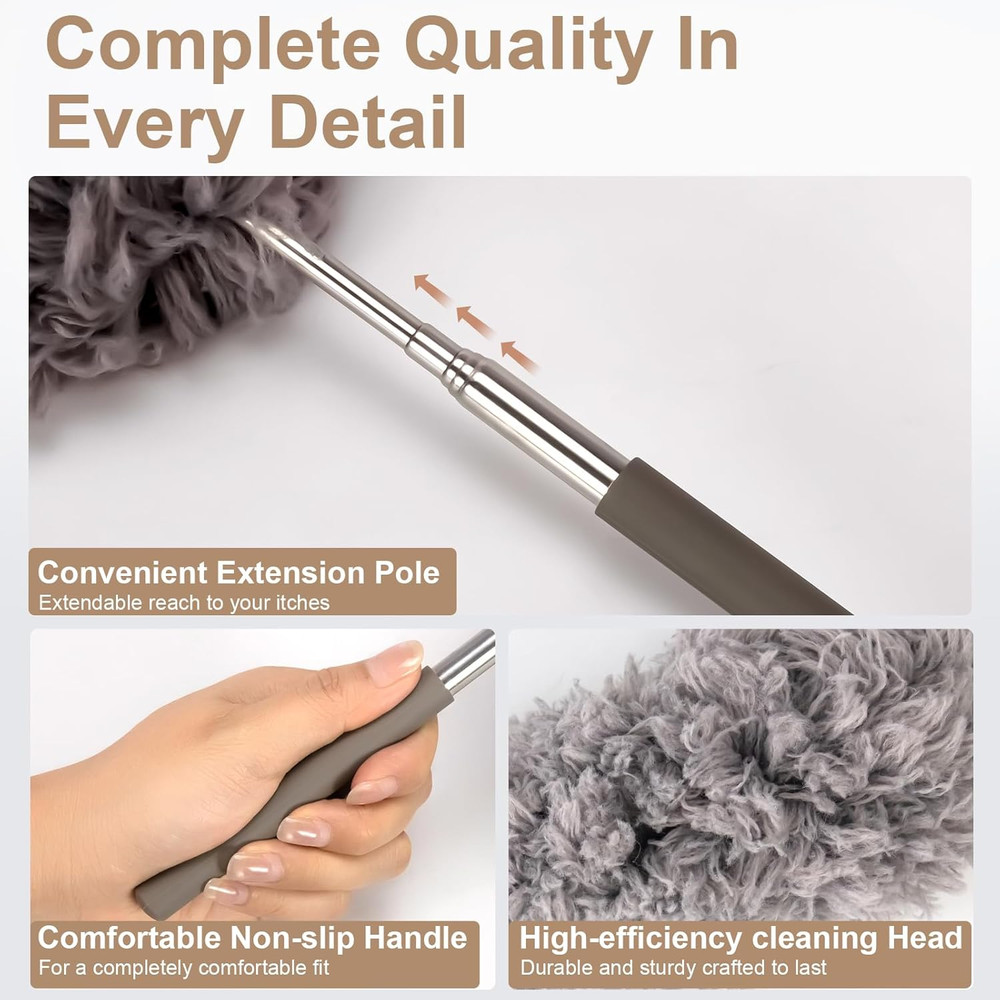 Microfiber Feather Duster Extendable Duster with 14"-33" Extra Stainless Steel P